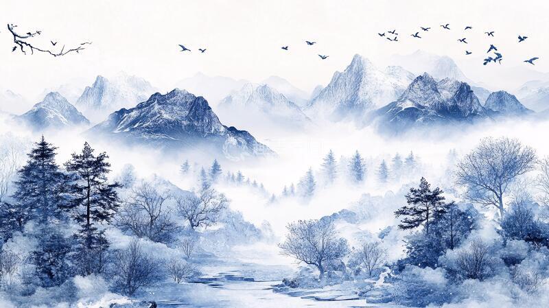 高清大图下载【趣麦麦图】磨砂山水意境画1