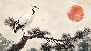 松鹤延年仙鹤松树水墨