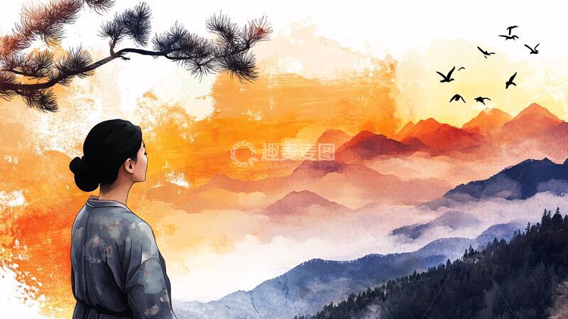 高清大图下载【趣麦麦图】古风人像水墨山水11