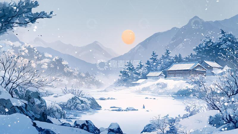 高清大图下载【趣麦麦图】雪景插画插画雪景古风
