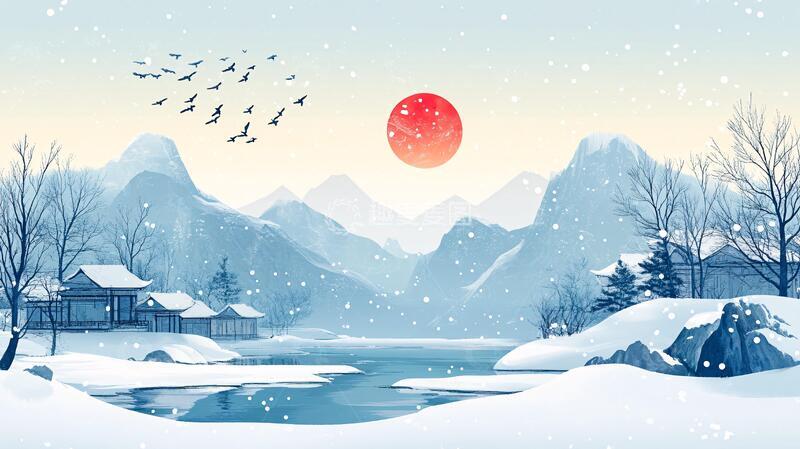 高清大图下载【趣麦麦图】雪景山水插画2