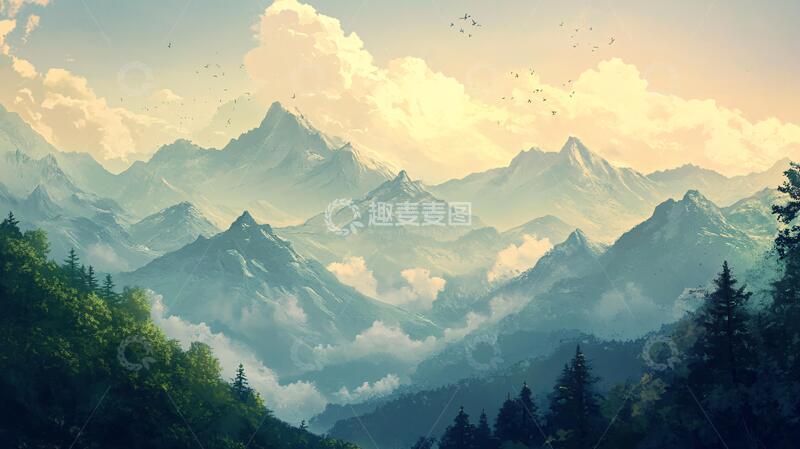 高清大图下载【趣麦麦图】意境长幅山景1