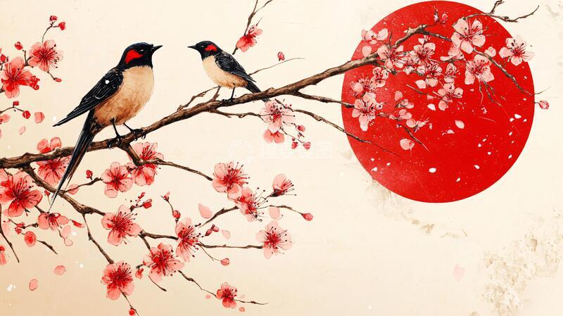 高清大图下载【趣麦麦图】双鹊红梅月圆图