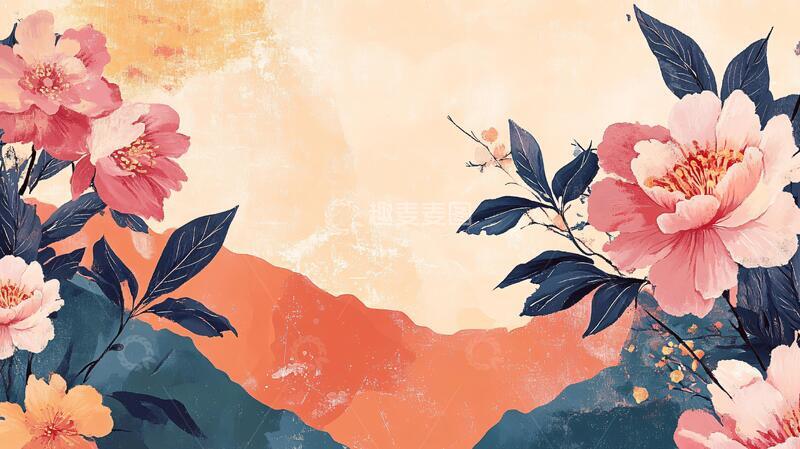 高清大图下载【趣麦麦图】手绘春天古风花卉背景2