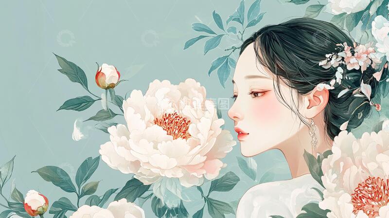 高清大图下载【趣麦麦图】花茶旗袍美人包装插画