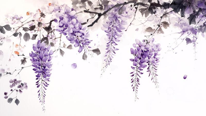 高清大图下载【趣麦麦图】水彩手绘紫藤花