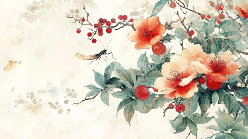 高清大图下载【趣麦麦图】石榴花工笔花鸟