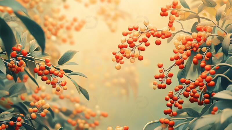 高清大图下载【趣麦麦图】火棘插画插画素材背景