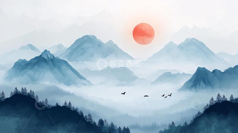 高清大图下载【趣麦麦图】中式山水日出11