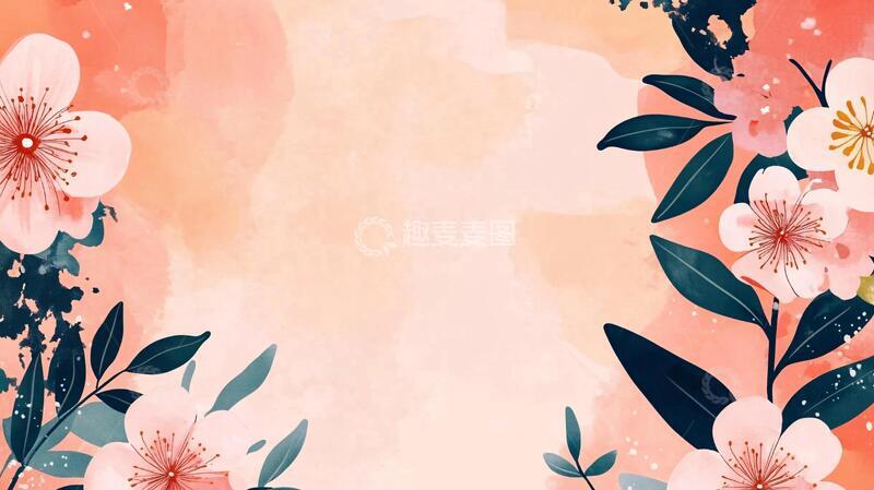 高清大图下载【趣麦麦图】森系粉橙色花朵背景2