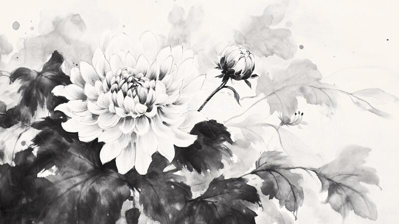 高清大图下载【趣麦麦图】秋菊水墨水墨荷花菊花