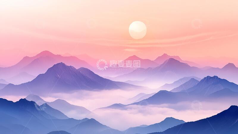 高清大图下载【趣麦麦图】红日水墨山水56