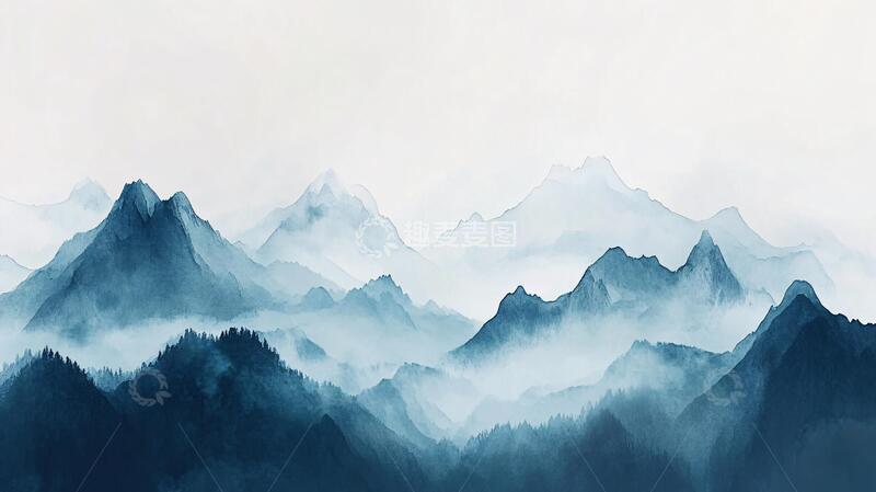 高清大图下载【趣麦麦图】宽幅水墨山景