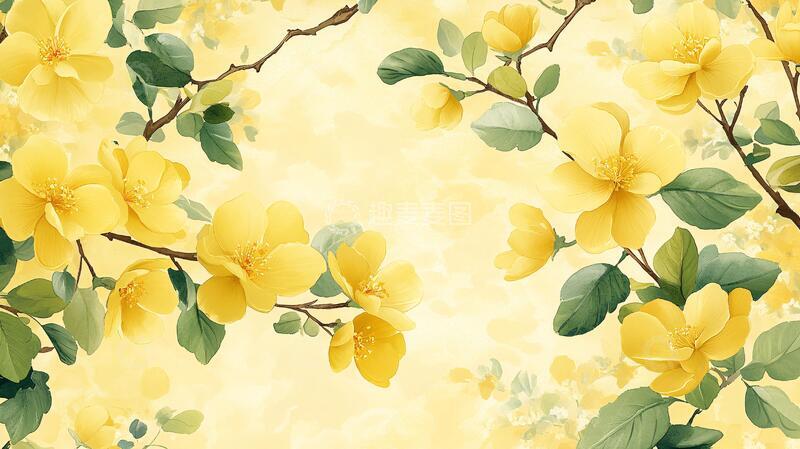 高清大图下载【趣麦麦图】黄花槐插画手绘插画花鸟