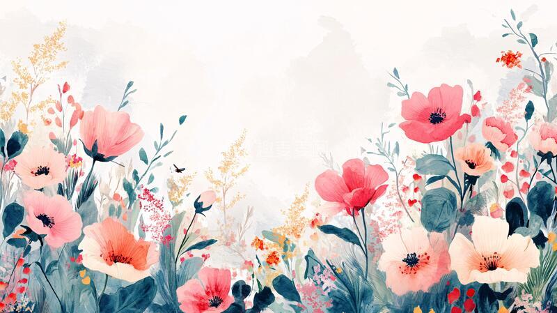 高清大图下载【趣麦麦图】花丛插画花卉水彩插画