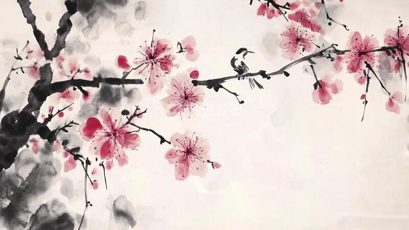 高清大图下载【趣麦麦图】水彩梅花墙纸4