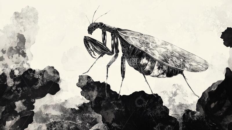 高清大图下载【趣麦麦图】白菜螳螂节气图