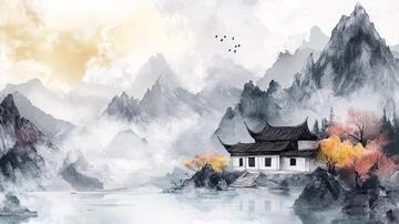 楼阁山水意境画2