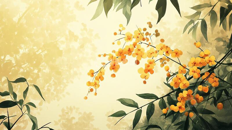 高清大图下载【趣麦麦图】黄皮树插画插画桂花黄皮