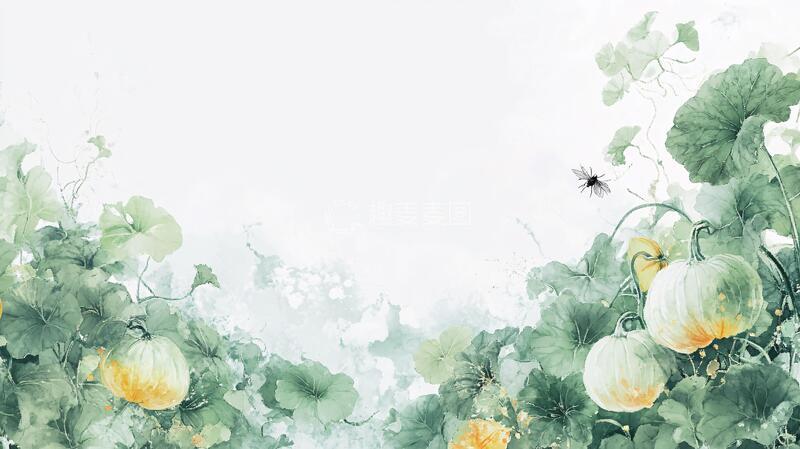 高清大图下载【趣麦麦图】采菱手绘无框画背景