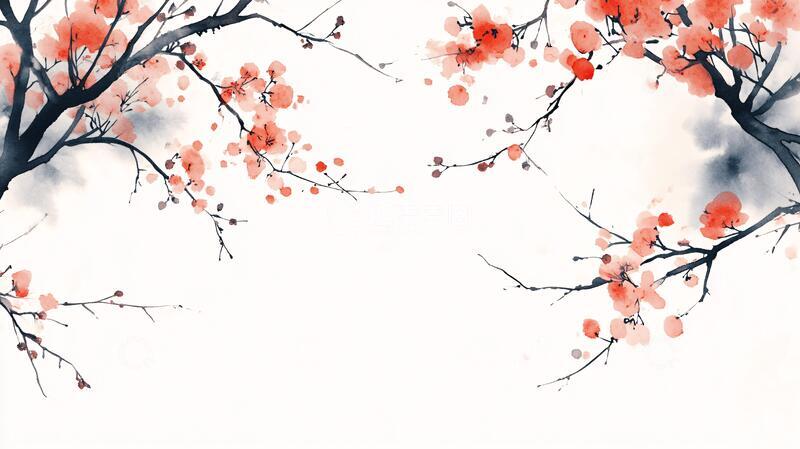 高清大图下载【趣麦麦图】水彩梅花墙纸5