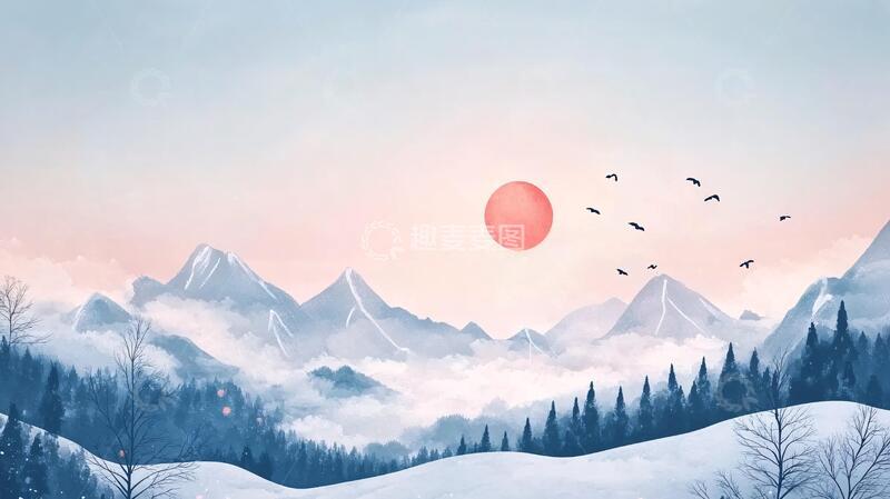 高清大图下载【趣麦麦图】日出风景插画6