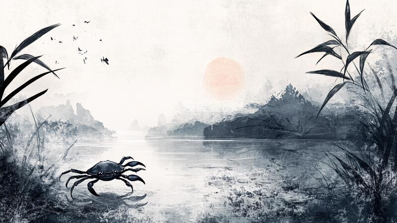 高清大图下载【趣麦麦图】二十四节气蟹戏水