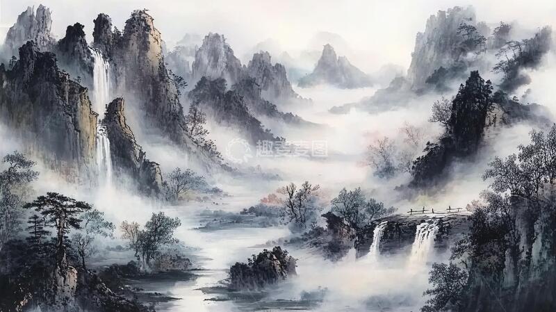 高清大图下载【趣麦麦图】水墨数字画山水画壁纸3