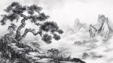 水墨迎客松水墨山水山川