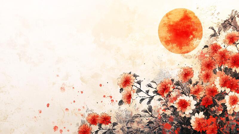 高清大图下载【趣麦麦图】花好月圆水墨山水画6