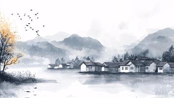 烟雨江南古风山水插画
