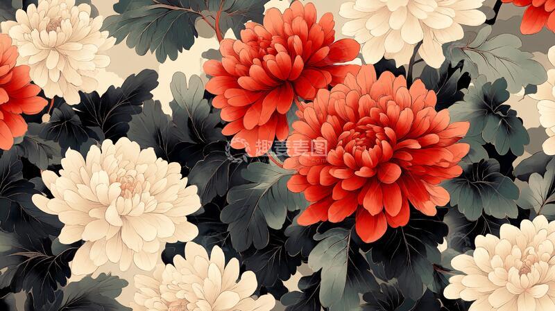 高清大图下载【趣麦麦图】手绘质感牡丹花