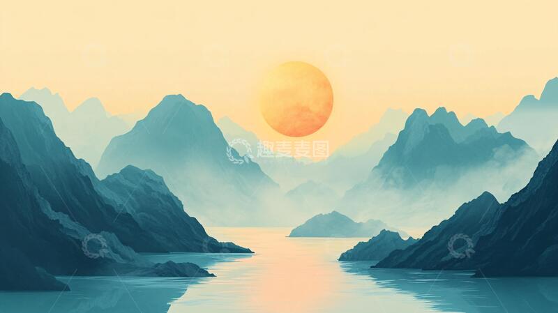 高清大图下载【趣麦麦图】中式山水日出9