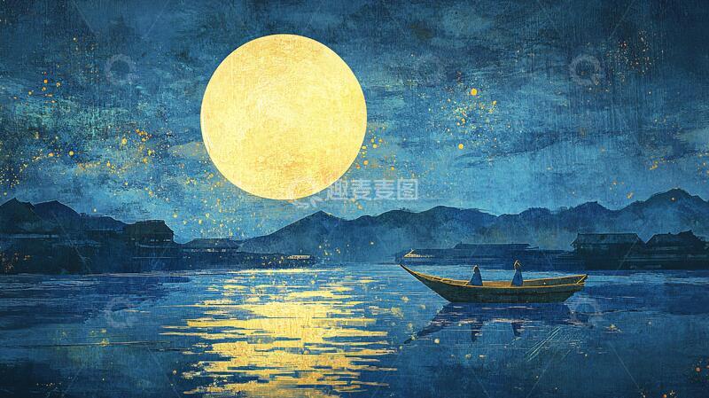 高清大图下载【趣麦麦图】中秋山河背景2