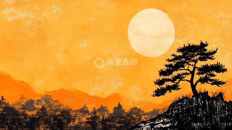 高清大图下载【趣麦麦图】红日水墨山水52