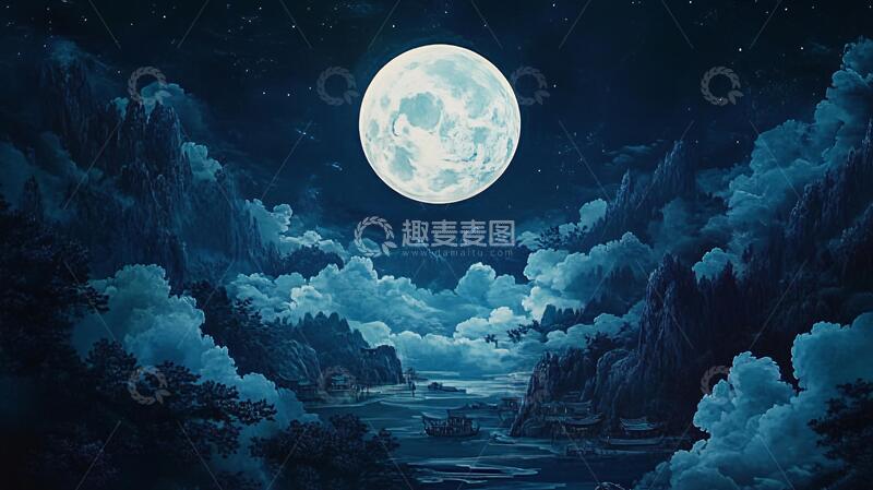 高清大图下载【趣麦麦图】虎溪夜月景点插画2