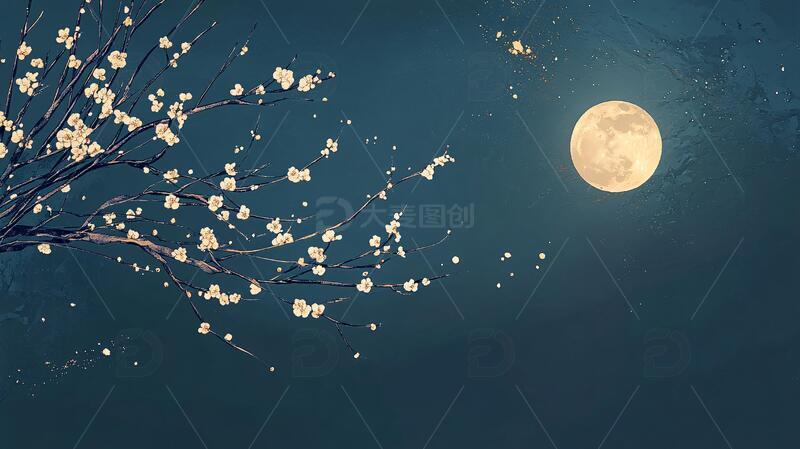 高清大图下载【趣麦麦图】月落枝头插画枝头壁纸