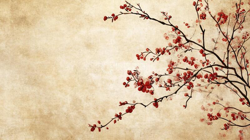 高清大图下载【趣麦麦图】工笔手绘红墙梅花3