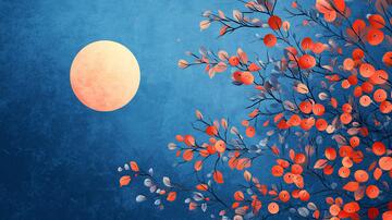 红黄满月插画团圆素材