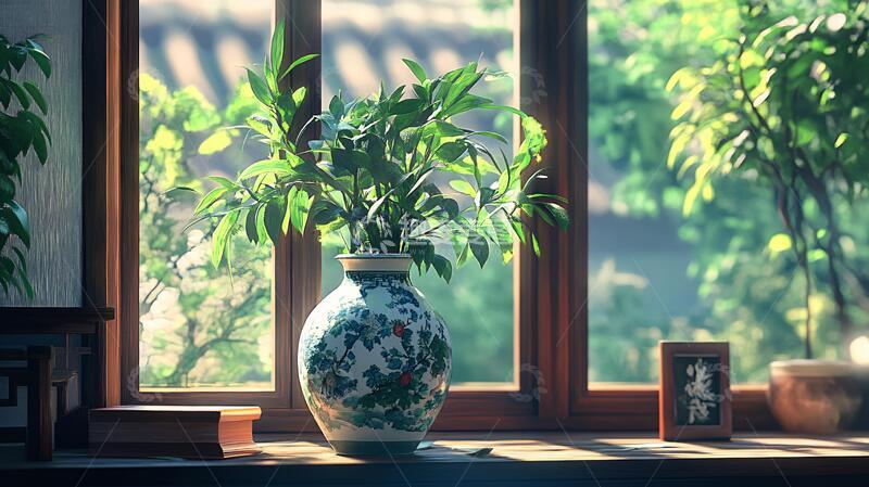 高清大图下载【趣麦麦图】木质花瓶插花