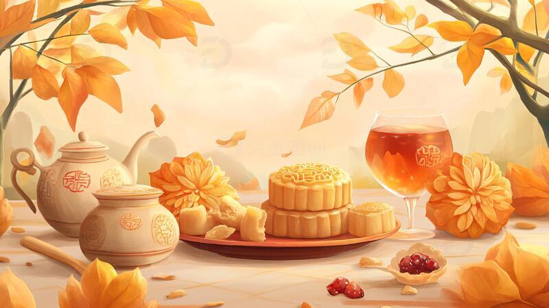 高清大图下载【趣麦麦图】月饼季插画插画月饼包装
