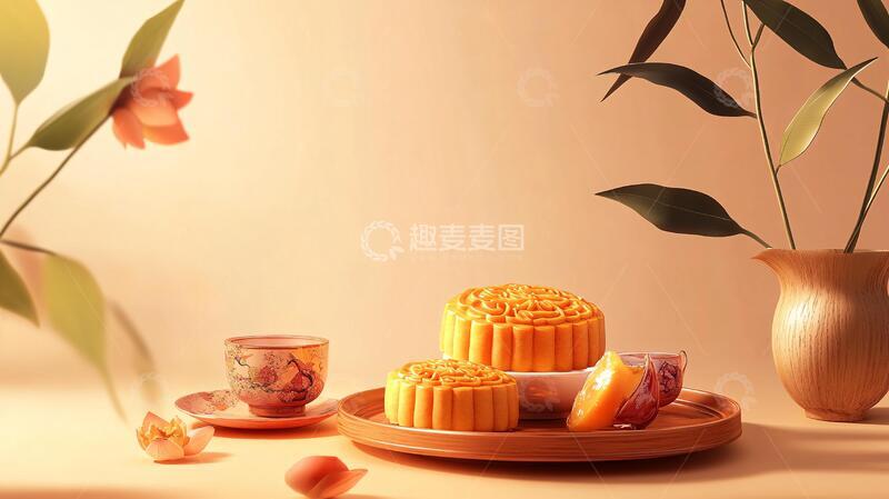 高清大图下载【趣麦麦图】中秋月饼场景图1
