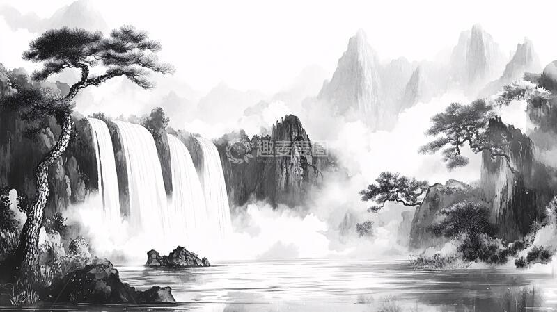 高清大图下载【趣麦麦图】水墨数字画山水画壁纸2