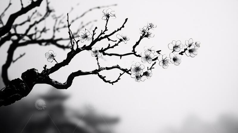 高清大图下载【趣麦麦图】梅花黑白照水墨梅花黑白