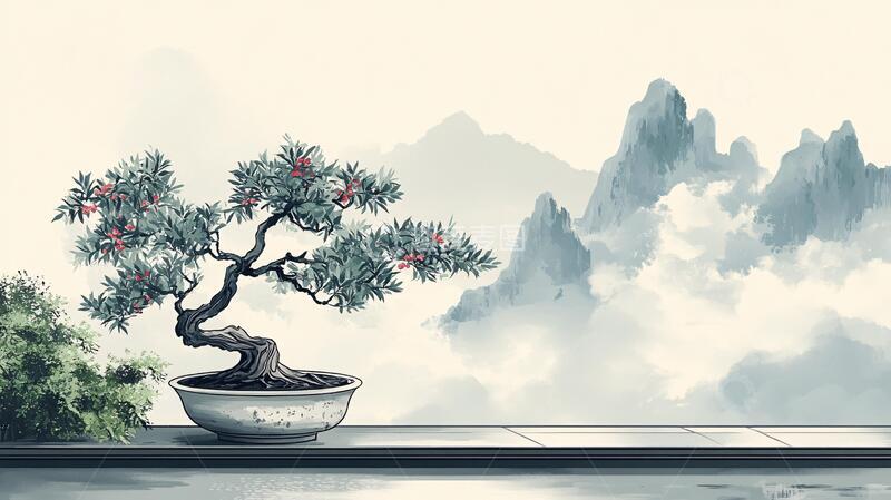 高清大图下载【趣麦麦图】古典古风复古迎客松