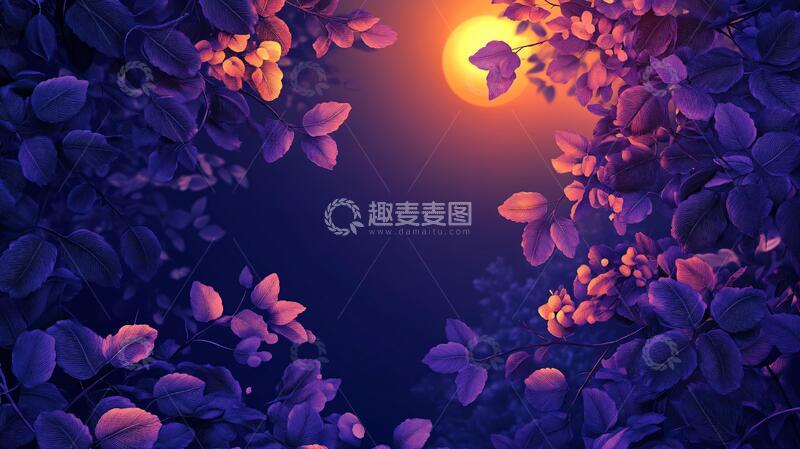 高清大图下载【趣麦麦图】蓝紫色树叶背景