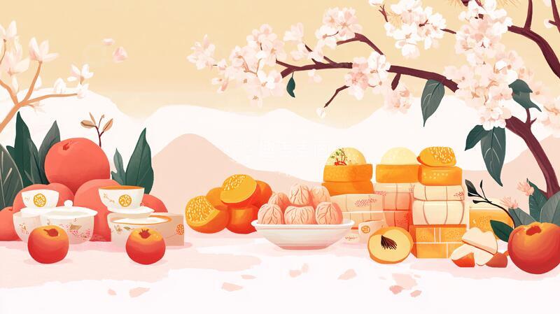 高清大图下载【趣麦麦图】桃罐头包装插画