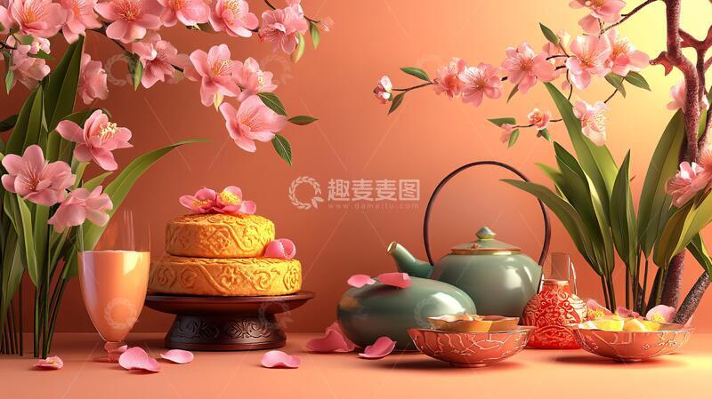 高清大图下载【趣麦麦图】桃花节摆件设计