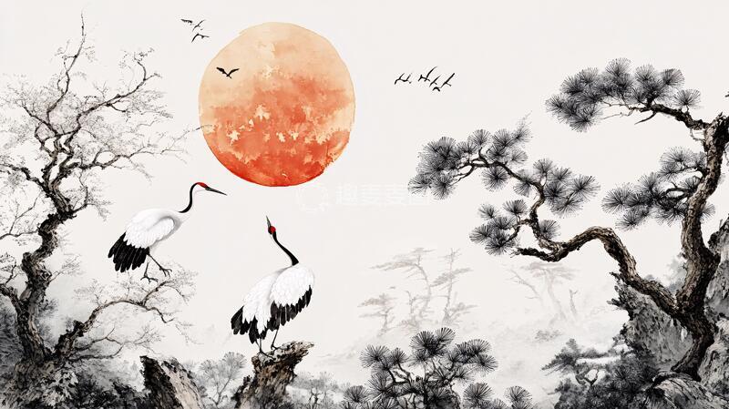 高清大图下载【趣麦麦图】水墨松鹤延年图