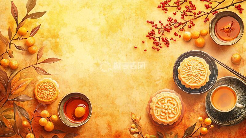 高清大图下载【趣麦麦图】中秋月饼场景图